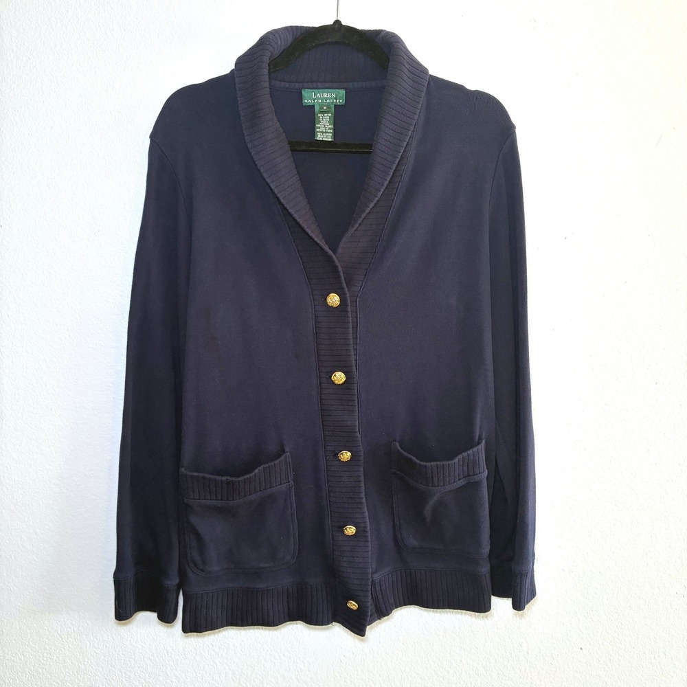 Vintage Lauren Ralph Lauren Shawl Collar Cardigan Navy Old Money Preppy Medium